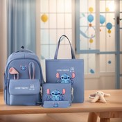 Resim Stitch Sırt Çantası Seti - 4 adet, Üçgen Fermuarlı Okul Çantası, Çoklu Cep, Büyük Kapasiteli Tasarım, Dayanıklı Oxford Kumaş, Teal, Pembe, Mavi ve Mor Renklerde Mevcut, Sevimli Sırt Çantası 