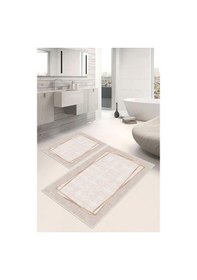 Resim Dijital Baskı Çerçeveli Kaymaz Taban 2li Set Banyo Paspası Klozet Takımı 50x60cm-60x100cm Bej 