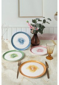 Resim Keramika Flowers Mottolu Nordic Pasta Tabağı 22 Cm 4 Adet 22804-05 Çok Renkli 