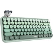 Resim Kablosuz Bluetooth Retro Sessiz Klavye – Yuvarlak Tuşlu, Kedi Süs Aksesuarı, 84 Tuşlu, Taşınabilir, Akıllı Uyku Modu, Ergonomik Tasarım, Tablet Telefon Uyumlu, Ajazz AJ308I Yeşil 