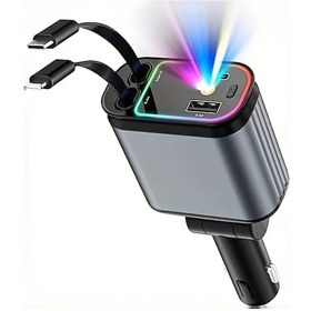 Resim Topshop1 Gray Double Pull Wire Kırmızı Işık 66w 4ü1 Alüminyum Alaşım Araç Şarj Cihazı 180 Derece Yuva İphone Uyumlu Akıllı Telefonlar İçin 
