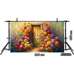 Resim Venspor Renkli Çiçeklerle Kaplı Kapı Manzaralı Arkaplan, 200x150cm Fon Duvar Örtüsü 