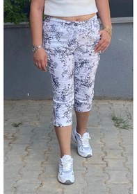 Resim Kadın Beyaz-siyah Yaprak Deseli Kot Kapri Beyaz-siyah 
