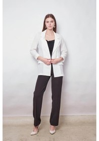 Resim Yazlık Likrasız Keten Kumaş Yakalı Cep Kapaklı Oversize Blazer Ceket-beyaz Beyaz 