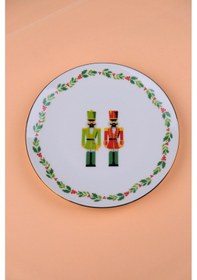 Resim Tabak Evi Porselen Altın Yaldızlı Kurşun Asker Pasta Tabağı 20,50cm Tekli Çok Renkli 