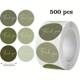 Resim 500 Etiket Rulo, Altı Renkli Yeşil Renklerde Bohem Tarzı Kendinden Yapışkanlı Kağıt, İş, Düğün, Doğum Günü, Bebek Partileri ve Parti Malzemeleri İçin Uygun Yuvarlak Mühür Etiketleri, Su Geçirmez PVC Malzemeden Yapılmıştır. 