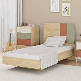 Resim Adore Mobilya Tiffany Tek Kişilik Karyola-Florida Meşe/Karışık Renk 107x110x205 CM 