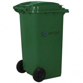 Resim 120 Litre Yeşil Plastik Çöp Konteyneri Tekerlekli Kapaklı Hey Çelik Pk-120 