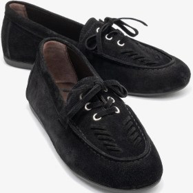 Resim Luvi Shoes Lorven Siyah Süet Hakiki Deri Bağcıklı Kadın Loafer Ayakkabı SIYAH SUET 