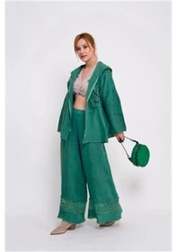 Resim Eren Style İtalyan Fisto Paça Detaylı Keten Pantolon-9893 Gucci Yeşil 
