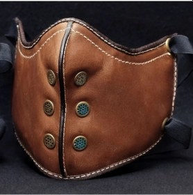 Resim Fochsia 1 Adet Retro Motosiklet Deri Baskı Yüz Maskesi - Kahverengi Punk Tarzı Harley Davidson Yüz Koruması 