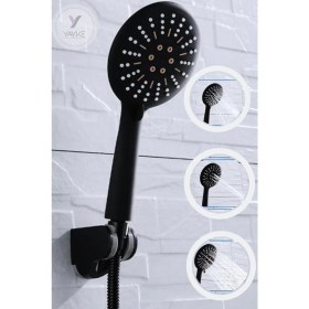 Resim Yayke Mat Siyah Duş Başlığı Seti ,3 Fonksiyonlu Mafsallı Siyah Hortumlu 