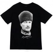 Resim Gazi Mustafa Kemal Atatürk Baskılı T-shirt SİYAH 4XL 