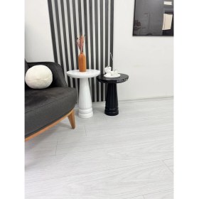 Resim Ahşap 2'li Set Mantar Yan Sehpa Modern Siyah Beyaz Renk Fiskos Zigon Çiçeklik 