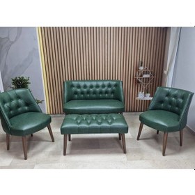 Resim Azra Mobilya Deri Çay Seti Koltuk Takımı+puf Oturma Grubu Cafe Mobilya Ofis-büro Mobilya Balkon Mobilya Yeşil 