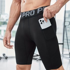 Resim PRO Spor Fitness Tayt Şortları, Erkeklerin Sıkı Sıkıştırma Yoga Eğitimi Yüksek Elastik Hızlı Kuruyan Şortları 
