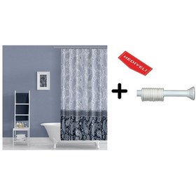 Resim Banyo Perdesi Seti 110x200 Duş Perdesi , 90x130 Banyo Perde Borusu Beyaz Askı Aparatı Hediyeli 2102 Çok Renkli 