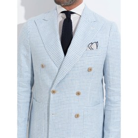 Resim Kruvaze Blazer Ceket - Mavi Pied de Poule - 52 