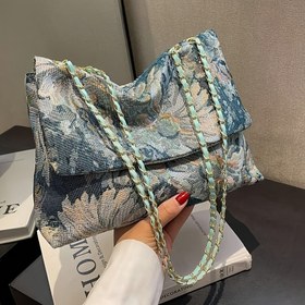 Resim Yeni vintage trend yağlı boya moda tek omuz çapraz çanta şık büyük kapasiteli küçük kare çanta günlük kapaklı omuz çantası 