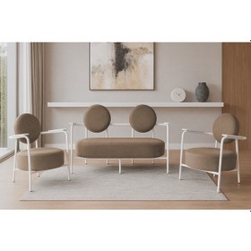 Resim Azra Mobilya Venüs Koltuk Takımı Beyaz Modern Koltuk Seti Ofis Ve Ev Kullanımı Soft Kumaş Açık Kahverengi Açık Kahverengi 