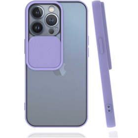Resim Iphone 13 Pro Uyumlu Kılıf Slayt Kamera Lens Korumalı Sürgülü Kapaklı Buzlu Renkli Silikon 