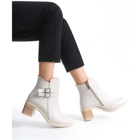 Resim Noemı Tokalı Fermuarlı Ortopedik Taban Topuklukadın Bot Ckt - Krem Krem 