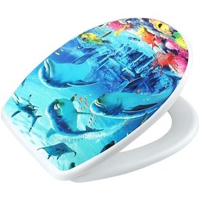 Resim Çelik Ayna Klozet Kapağı Manzaralı Kırılmaz Balık Desenli 