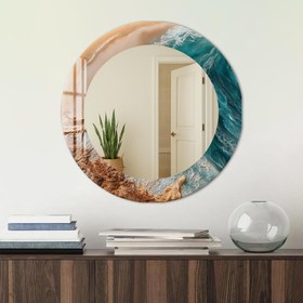Resim Kıyı Dalgası Cam Tablo Yuvarlak Ayna - Siyah / 80 cm 