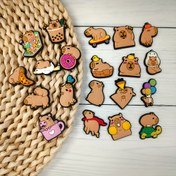 Resim 20 Adet Sevimli Kapibara Ayakkabı Süsü - Parti Şapkalı, İfadeli - Kızlar için Kahverengi Hayvan Ayakkabı Aksesuarları, Doğum Günü Partisi Kıyafetleri, Hayvan Severler için Mükemmel Hediye, Parlak Ayakkabı Süsleri, Eğlenceli Kıyafet Aksesuarları, Detaylı Tasarım 