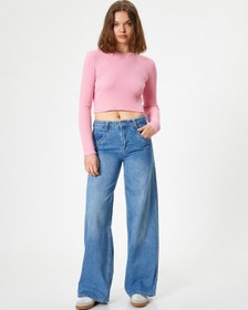 Resim Koton Crop Triko Kazak Bisiklet Yaka Slim Fit Uzun Kollu Pembe 5wal90019ht Gül GÜL 