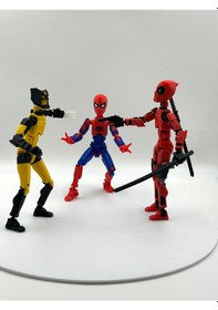 Resim Deadpool, Spider Man & Wolverine Üçlü Marvel Kahraman 3d Baskı Dummy Figür Seti 