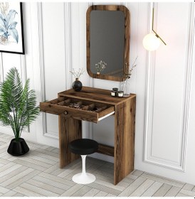 Resim Lizbon Mini Makyaj Masası Aynalı - Ceviz / Ceviz 