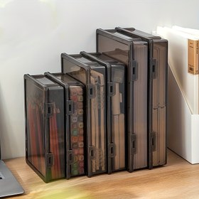 Resim 1 adet Şeffaf Siyah A4 Plastik Belge Organizatör Kutusu - Ofis, Ev ve Okul Malzemeleri için Toz Geçirmez Masaüstü Depolama, Kağıtları, Sertifikaları ve İşaretleyicileri Tutun, Dayanıklı ve Yığınlanabilir Tasarım, Ofis Malzemeleri ve Aksesuarları, Ev Depolama için Masa ve Çekmece Organizatörü 