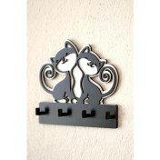 Resim Güneş Lazer Dekoratif Siyah Sevimli Kedili Anahtar Askısı Anahtarlık 