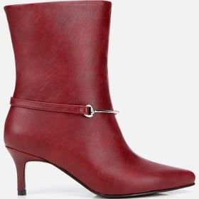 Resim Kadın Bordo Kemer Detaylı Tokalı Bilekte Topuklu Bot Bordo 