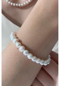 Resim 8,5 Mm Sıralı Doğal İnci Bileklik 19 Cm / Rose Gümüş 