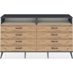 Resim Arges Konsol 2 Raflı 8 Çekmeceli 176x30x99 Antrasit-aytaşı/çam Aytası/atlas Çam - Antrasıt 