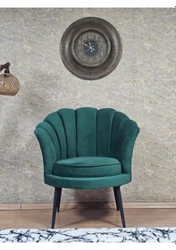 Resim Zafir Tekli İstiridye Siyah Boyalı Sivriltme Ayak Çay Seti Koltuk Tekli Berjer , Balkon, Salon, Ofis Yeşil 