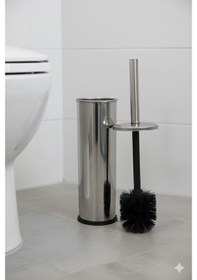 Resim Premium Krom Paslanmaz Wc Fırça Takımı - Hijyenik Çelik Hazneli Tuvalet Fırçası Krom 