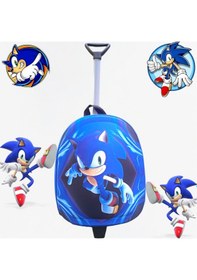 Resim Sonic Anaokulu Kreş Çocuk Valiz Sırt Çantası Çekçekli Sonic Teker 