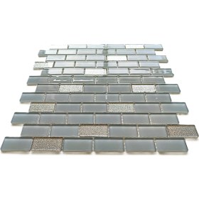 Resim Mutfak Tezgah Arası, Iç ve Dekorasyonda Tüm Yüzeyler Için, 23X48 mm Gri-Gümüş Mix, 30X30 cm. Fileli Kristal Cam Mozaik. ( 11 File Karo = 1 M2 Fiyatıdır ) 
