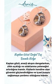 Resim Deniz Doğal Taş Sertifikalı Kaplan Gözü Orjinal ( Taşlar) Doğaltaş Damla Kolye Ucu - M384 