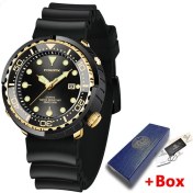 Resim Hanyang Altın Siyah-Silikon Erkekler Için Yeni Lıge Silikon Izle 5ATM Spor Su Geçirmez Izle Tarih Kuvars Kol Saati Aydınlık Saat Erkek Saatler Reloj Hombre + Kutu (Yurt Dışından) 