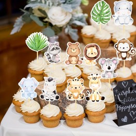 Resim 12 adet Orman Safari Cupcake Toppers - Gençlerin Vahşi Doğum Günü Partileri için Canlı Hayvan Figürleri, Tigrisler, Aslanlar, Maymunlar ve Daha Fazlası - Bambu Malzeme, Elektrik Gerektirmez, Orman Temalı Dekorasyonlar 
