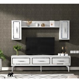 Resim Demonte Home Mobilya Vanessadh Tv Ünitesi Takımı Beyaz-Gümüş 