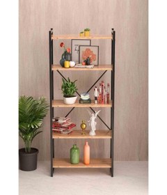 Resim Reyo 5 Raflı Kitaplık, Çok Amaçlı Raf Ceviz 