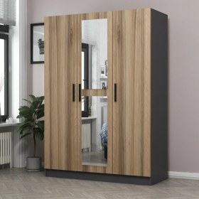 Resim Minar Kale 3 Kapaklı 1 Aynalı 2 Çekmeceli Dolap Antrasit Dore 210 cm 