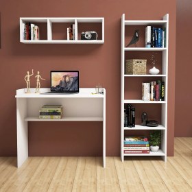 Resim Bimossa Mahidevran Beyaz Çalışma Masası Kitaplık Raflı 90 cm U2040 