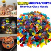 Resim 100/600/1200 adet Karışık Renkli Şeffaf Dikdörtgen Cam Mozaik Döşemeleri, DIY El Yapımı Cam Dilimlikleri, Mozaik Lambaları için Sanat Malzemeleri, El Sanatları Malzemeleri, Mozaik Makin 