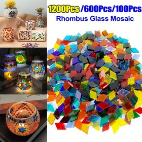 Resim 100/600/1200 adet Karışık Renkli Şeffaf Dikdörtgen Cam Mozaik Döşemeleri, DIY El Yapımı Cam Dilimlikleri, Mozaik Lambaları için Sanat Malzemeleri, El Sanatları Malzemeleri, Mozaik Makin 